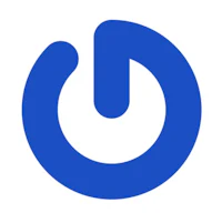 a blue power button with a white circle in the middle