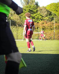 a group of people playing a game of soccer
