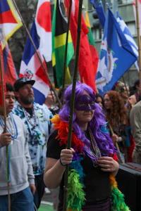 a woman holding a flag
