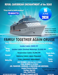 a flyer for the royal caribbean enchantment of the seas family together again cruise