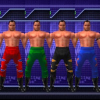 a group of wrestlers in different colors
