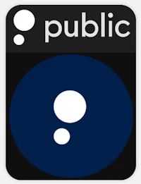 a square sticker with the word public on it