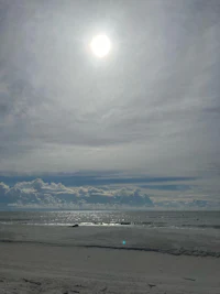 the sun is shining over a sandy beach