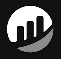 a black and white icon with a bar graph