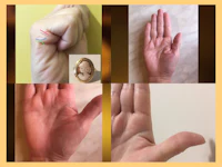 four different pictures of a person's hand