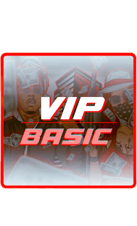 vip basic logo with two men holding money