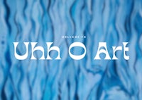 a blue background with the words uh o art