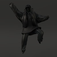 a 3d model of a man in a black hoodie