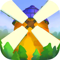 a cartoon icon of a windmill in the middle of a forest