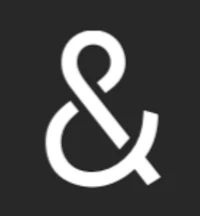 a white logo with the word 'and' on it