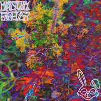 a colorful image of a bunny in a field of flowers