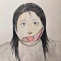 a drawing of a woman with a tongue sticking out of her mouth