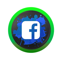 a green and black button with a facebook logo on it