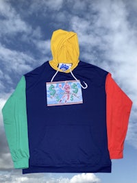 a hoodie with a colorful design on it
