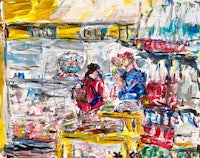 a painting of people at a market