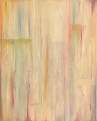 an abstract painting with yellow, blue, and green colors
