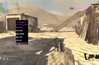 a screenshot of a video game with a gun in the desert