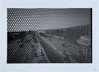 a black and white photograph of a mesh screen