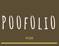 the word poofolio on a brown background