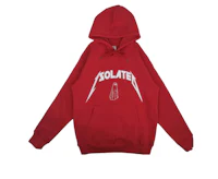 a red hoodie with the word metallica on it