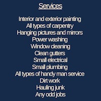 a blue background with the words services interior and exterior painting and all types of carpentry