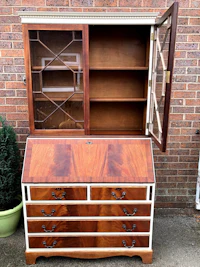 antique mahogany bureau with glass doors