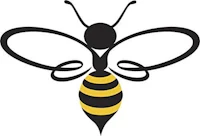 a bee logo on a white background