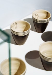 a group of bowls sitting on a table