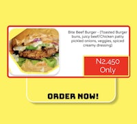 a yellow banner with a burger on it