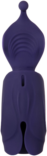 a purple plastic cup with a lid on it