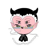 a cartoon devil with glasses and horns