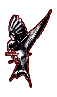 a black and white image of a bird flying