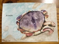 a watercolor painting of a crab with the word asher