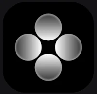 a black and white icon with four circles on it