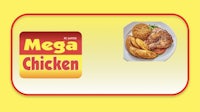 mega chicken logo on a yellow background