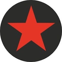 a red star in a circle on a black background