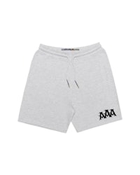 a grey short with the word aaa on it