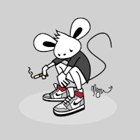 a mouse wearing sneakers and smoking a cigarette