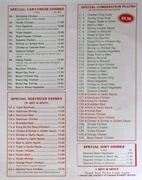 a menu for a chinese restaurant
