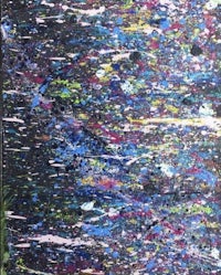 an abstract painting with colorful paint splatters