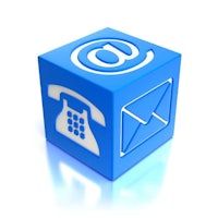 a blue cube with an email and phone icon on it