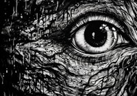 a black and white drawing of an eye