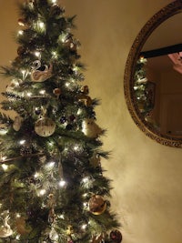 a christmas tree in front of a mirror