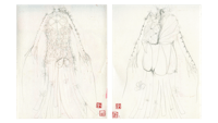 two drawings of a woman in a dress