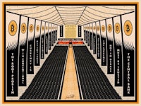 a poster for a theater with rows of seats