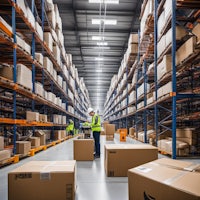a worker is standing in a warehouse with boxes