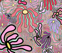 a psychedelic flower pattern in pink, purple, and blue