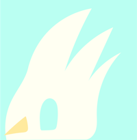 a white bird with yellow feathers on a blue background
