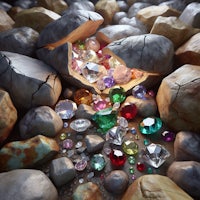 a pile of gemstones and rocks on the ground