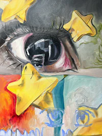 a painting of an eye with stars on it